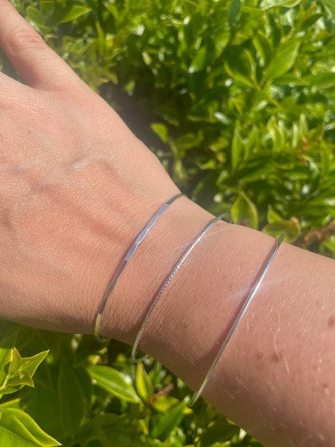 Trio of Stacking Bangles: Plain, Hammered, and Sparkle